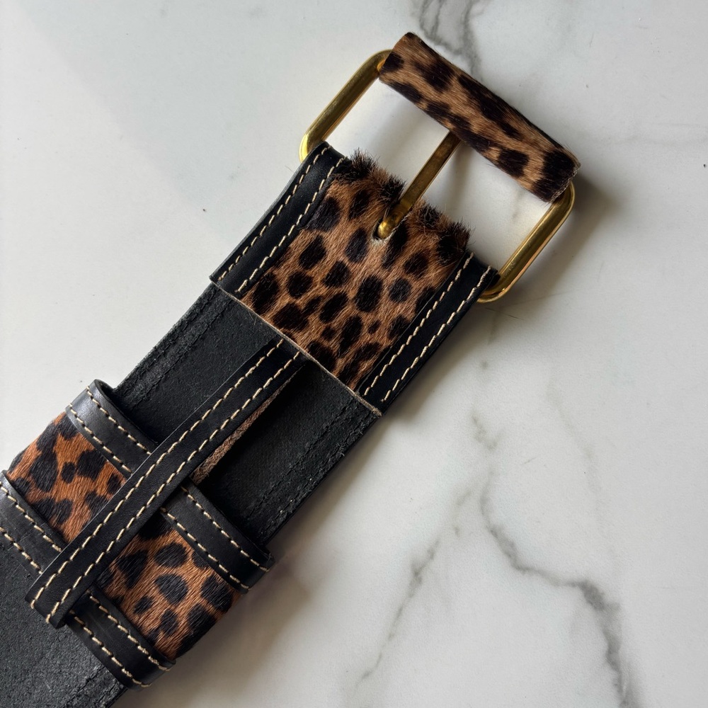 Vintage Neiman Marcus M in Italy, Leather Leopard Print Belt Size M, 33” - Picture 6 of 9